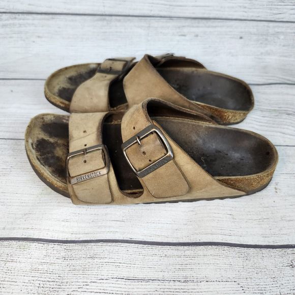 Birkenstock Arizona Oiled Leather Sandals Tobacco Brown US 6 EU 37 Distressed - Picture 6 of 13